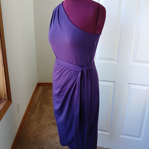 Yathon Purple One Shoulder Wrap Tie Dress XL jersey knit comfy cocktail midi - Picture 15 of 15